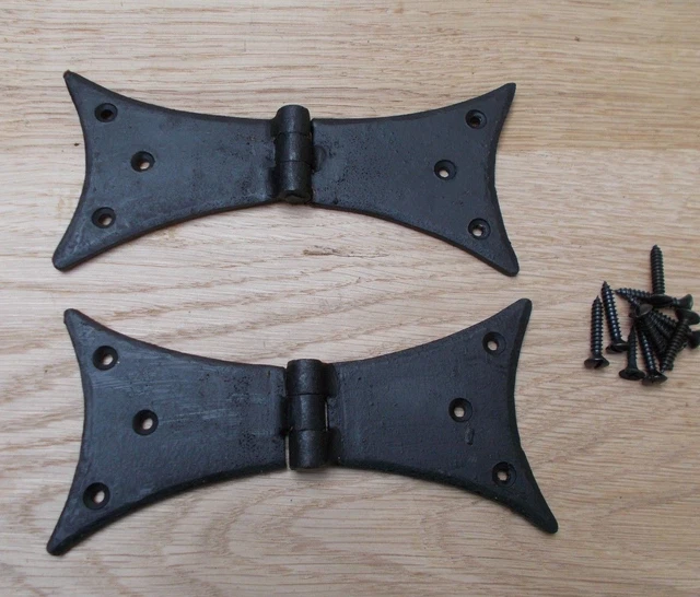 Pair of HAND FORGED GOTHIC BAT blacksmith door butt hinges old English cottage