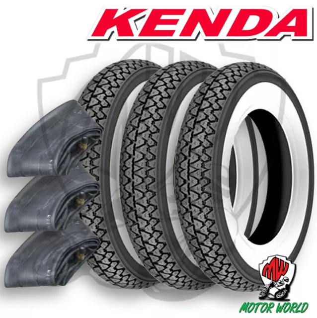 Tre gomme pneumatici Kenda K333 fascia bianca 3.00-10 50J Piaggio Vespa 50 AV