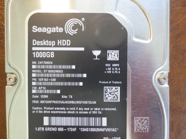 Seagate ST1000DM003 1ER162-040 FW:AP14 TK Apple#655-1724F 1000gb 3.5" Sata HDD