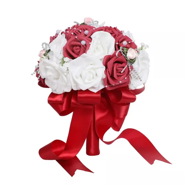 Rose Pearl Bridesmaid Wedding Bouquet Bridal Artificial Silk Flower Bouquet゛ 2