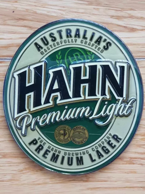 Hahn Premium Light Lager beer tap topper metal badge.