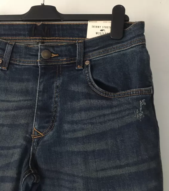 Nuovi jeans al ginocchio River Island da uomo skinny stretch strappati W32 L32 prezzo di prezzo £48 3