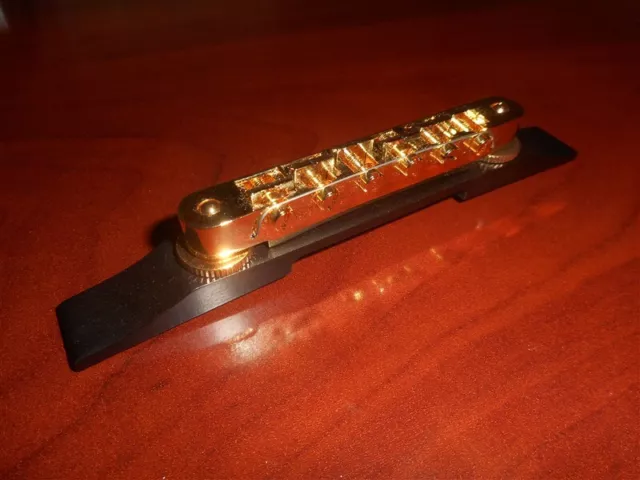 NEW - Gretsch Adjustomatic Bridge Assembly - GOLD WITH EBONY BASE - 008-0628-000
