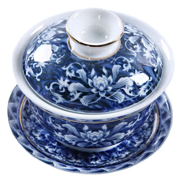 Chinese Porcelain Tea Set Peony Lotus Tureen Lip Cup Saucer Ceramic Decor