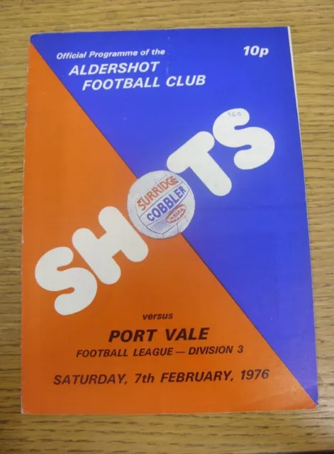 07/02/1976 Aldershot v Port Vale  (folded, team changes, small number on front).