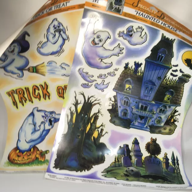 Vintage Halloween Window Clings Decor Reusable Static Haunted Ghosts 1993