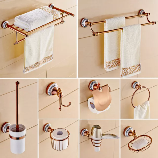 Rose Gold Copper Wall Mounted Bathroom Hardware Accessories Set Towel Rail Bar