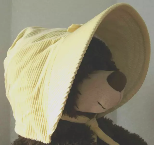 Vintage baby bonnet yellow needlecord infant hat corduroy 1930s 1940s 1950s girl