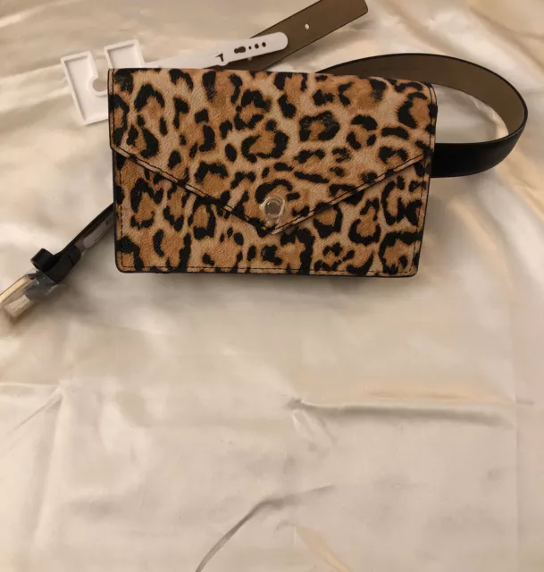 Michael Kors Jet Set Black Faux Leather Leopard Print Belt Bag Size S/M NWT