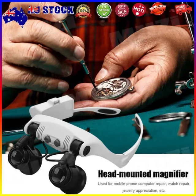 Magnifier Glasses with LED Light Portable 10X/15X/20X/25X Lens Loupe Eyewear *
