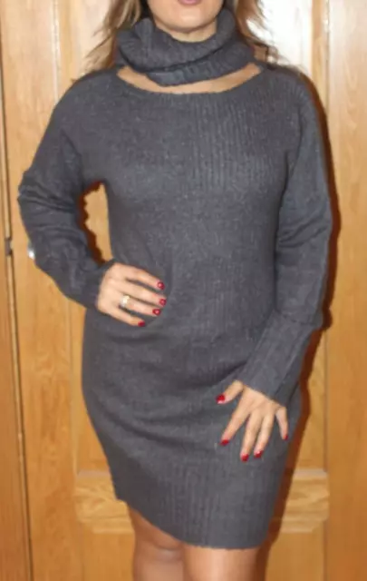 Bnwt River Island Grey Soft Knit Jumper Dress With Removable Neck Size M