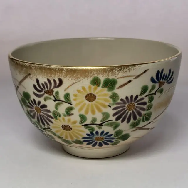 Kyoto Ware Matcha Bowl Ninsei Chrysanthemum Painting Juraku Tea Utensils Japan