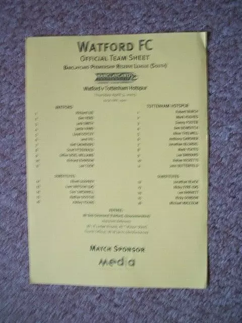 WATFORD v TOTTENHAM HOTSPUR...2002/03 PREMIERSHIP RESERVE LEAGUE (SOUTH)