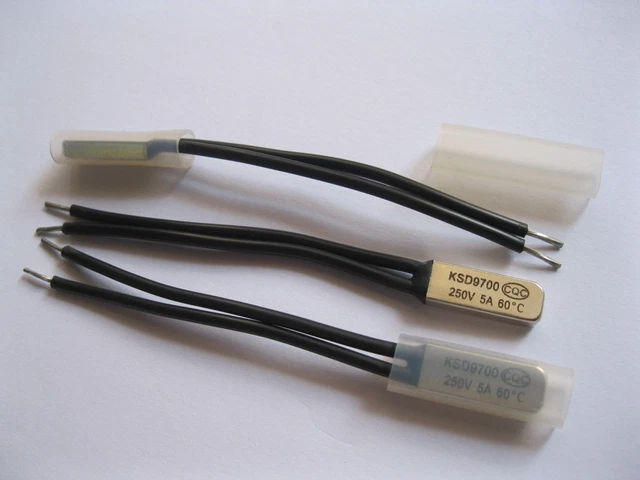 5x Termostato KSD9700 40°C NC (normalmente Chiuso) - Interruttore Bimetallo Con Cavi 7,3cm Per Protezione Elettrodomestici