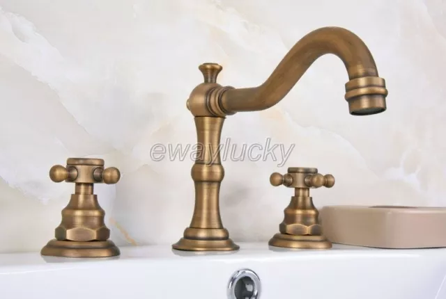 Grifo fregadero de baño antiguo de latón extendido de 3 orificios doble mango cruzado grifo mezclador