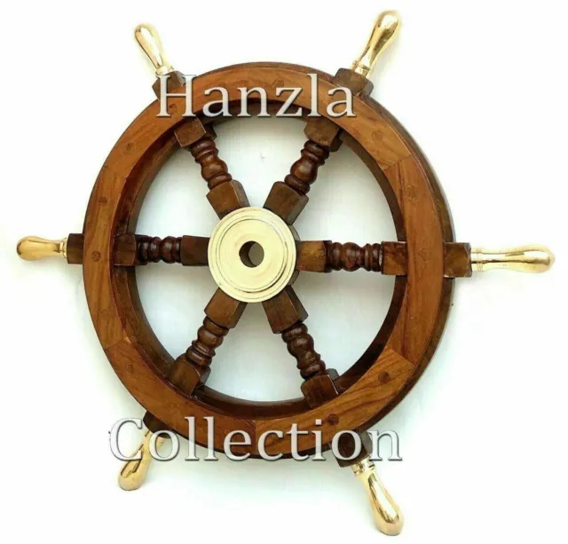 18" Inch Nautical Wooden Ship Wheel With Brass Handle Wall Decor handmade gift