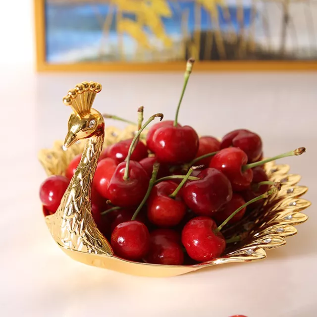 Luxury Metal Golden Peacock Shape Fruit Plate Earrings Dish Nut Tray Bowl