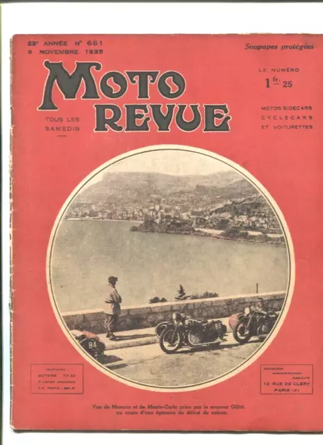Moto Revue N°661  ; 11-1935 : Sarolea 348 cmc monotube  / new imperial 250-350