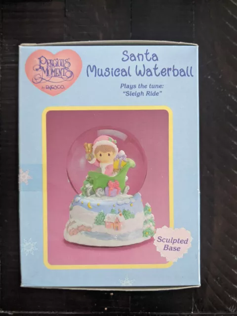 Enesco Precious Moments Santa Musical Water Globe Plays "Sleigh Ride" 1998 NEW