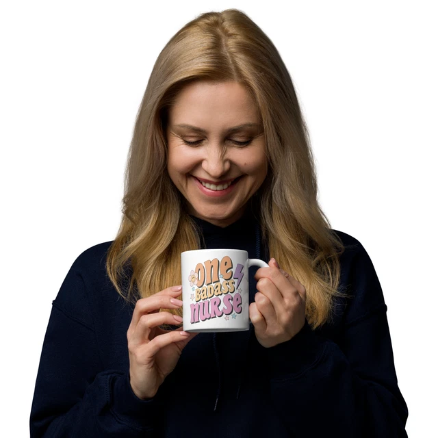 Adorable taza de café de cerámica para enfermera regalo de doble cara para enfermería 11 oz taza de té blanca