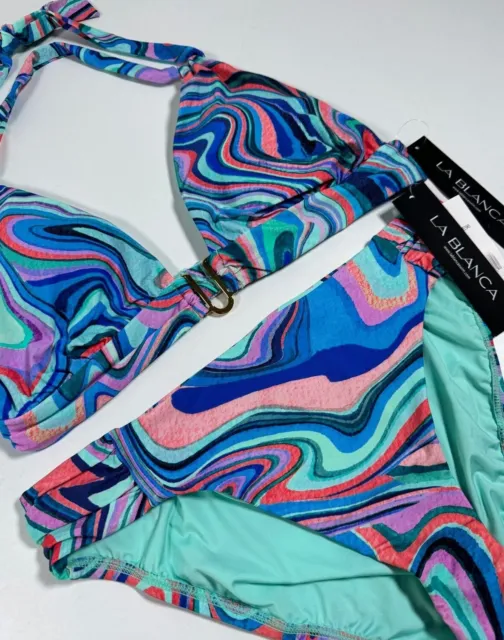 NWT LA BLANCA Swim Top Matching Bikini Bottom 2 Pcs Set 10 12 14 16 Cove Shirred
