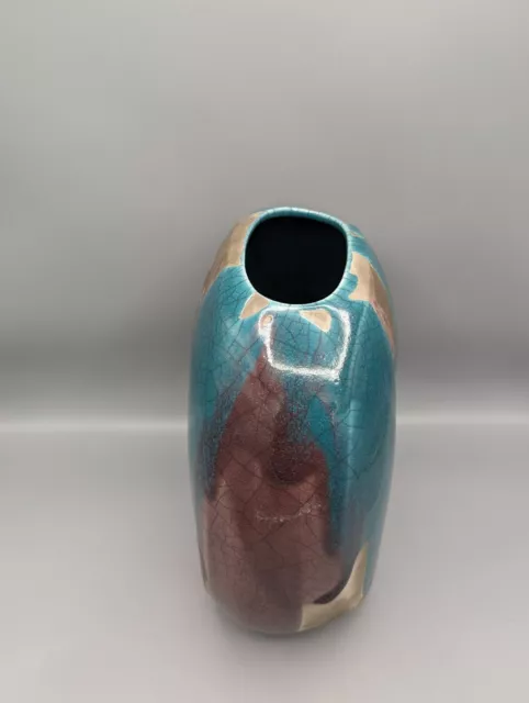 ✨ TONY EVANS RAKU Pot Vase Studio Art Pottery SIGNED #245 Purple Teal Turquoise 2