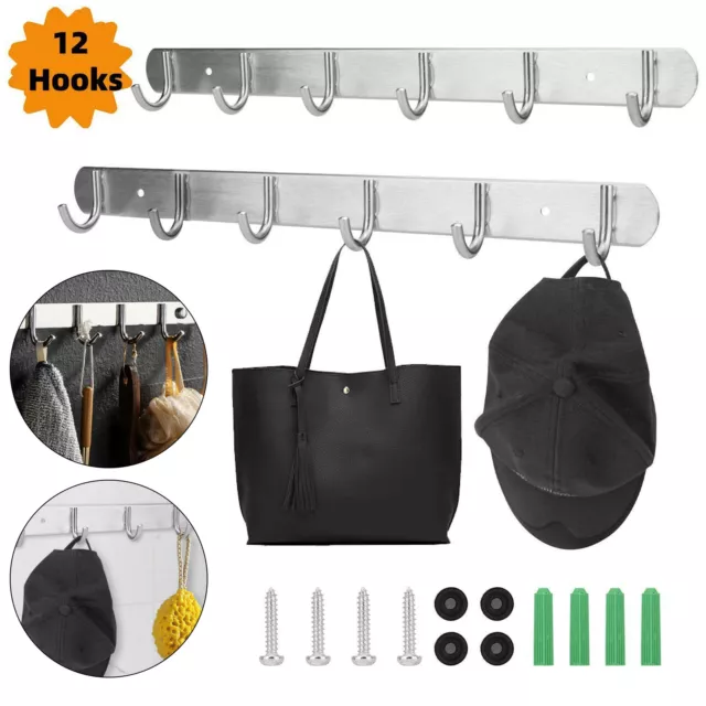 12 Hooks Wall Mount Key Bag Towel Rack Hanger Holder Coat Robe Hat Clothes Rack