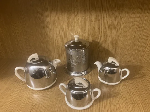 Vintage Celtic Quality Plate English 3 Piece Little Teaset With Chrome Tea Caddy 2