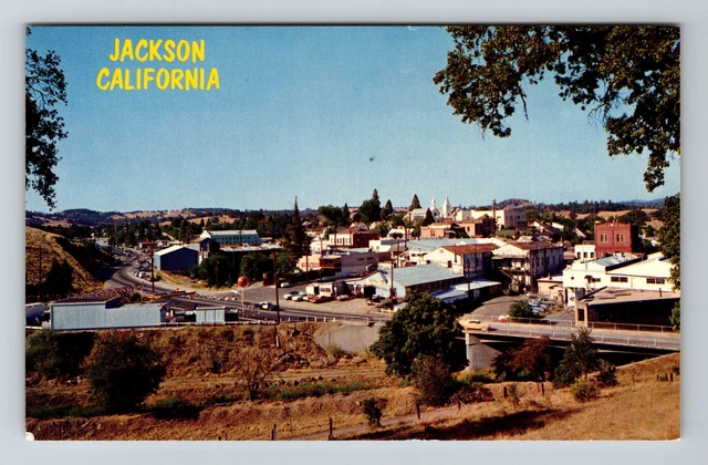 Jackson CA- California, Aerial Scenic View Town, Vintage Postcard