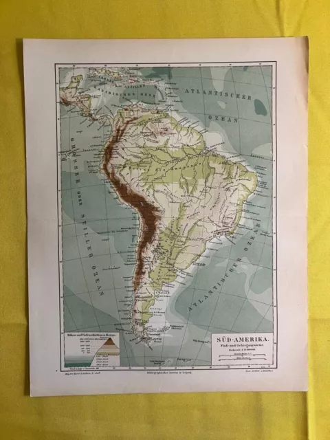 1902 SOUTH AMERICA Vintage Map Brazil Argentina Peru ORIGINAL 11.5 x 9.5"- C11-5