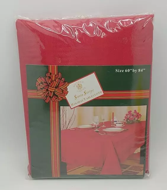 Sultan's Linens Red Holiday Tablecloth 60 X 84 Satin Stripe NOS