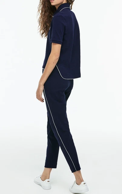 Très Élégant Pantalon Lacoste Coton Bleu Marine Bandes Blanc TS NEUF+ETIQUETTE