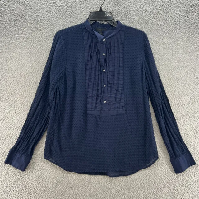 JCrew Top 12 Blue Button Cotton Blouse Shirt Long Sleeve Sheer Casual Ruffled