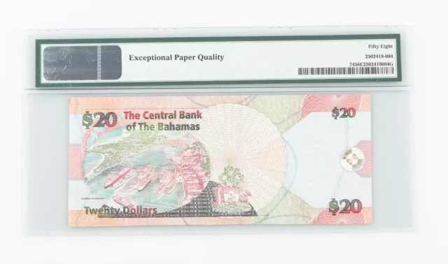 2006 Bahamas 20 Dollar Choix AU-58 EPQ Central Banque Sur Hors-Circulation P #74 2
