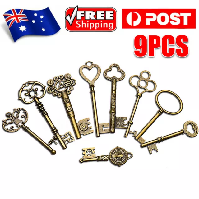 Large Skeleton Keys Antique Bronze Vintage Old Look Wedding Decor Set of 9PCS C