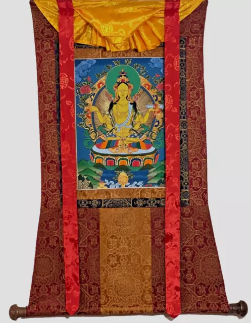 Prajnaparamita-Perfect Wisdom Original Tibetan Thangka Painting With Silk Border 2