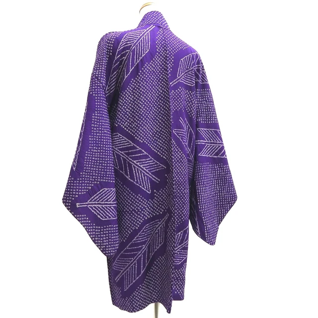 9290F1 Silk Vintage Japanese Kimono Haori Jacket Shibori Yabane Long 2