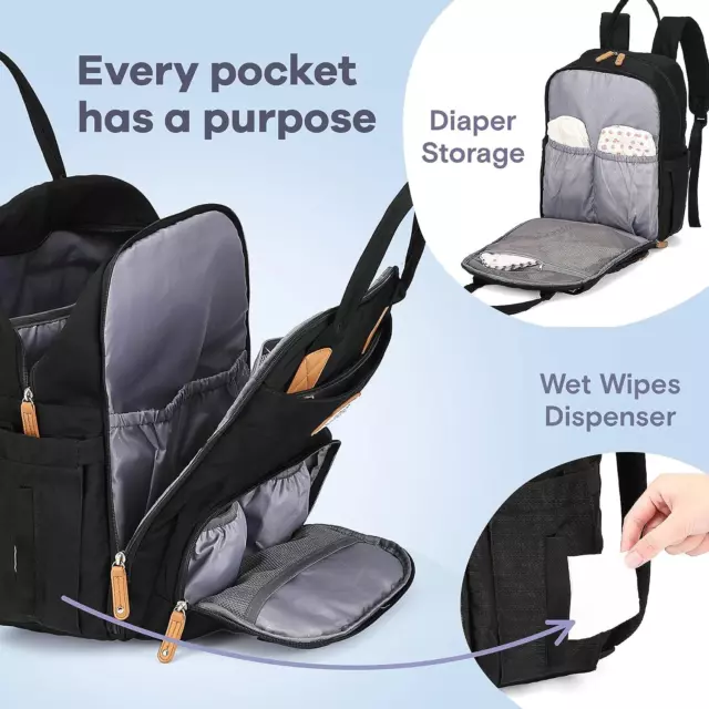 RUVALINO Diaper Bag Backpack, Multifunction Travel Back Pack Maternity Black 3