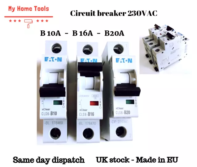 Miniature Circuit Breaker Eaton Single Pole 20A, 16A, 10A Type B