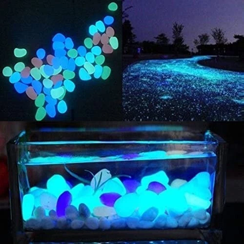GLOW in The Dark Rocks Garden Fish Tank Aquarium Walkway Plant Pots WHITE 100Pcs