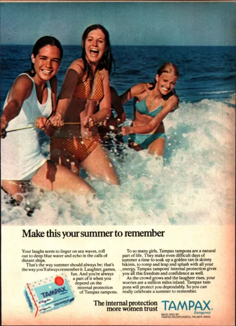 1970 PRINT AD Tampax Tampons Woman Walking In The Water Vintage Bathing Suit  $8.99 - PicClick