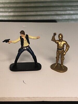 Pair Of 2011 LFL Disney Star Wars Miniature Figures Han Solo With Gun And C3PO