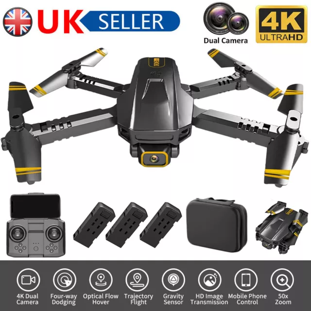 Drone with 4K Camera Dual Lens, Foldable Live Video Drone RC Quadcopter Aircraft