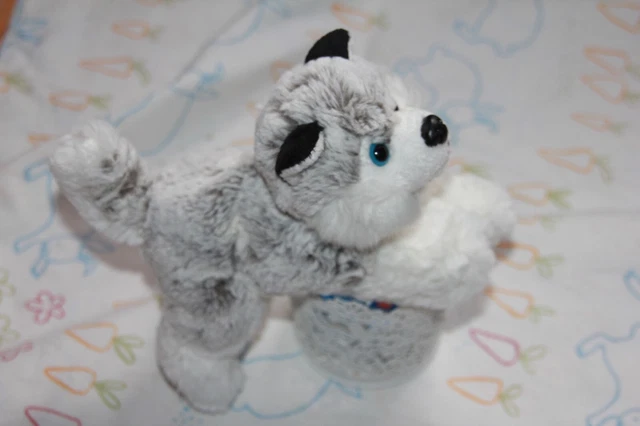 DOUDOU peluche DANI CREATIONS CHIEN HUSKY BLANC GRIS NOIR