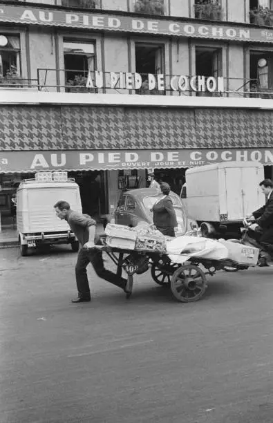 The famous restaurant Au Pied de Cochon Halles district Paris- 1968 Old Photo