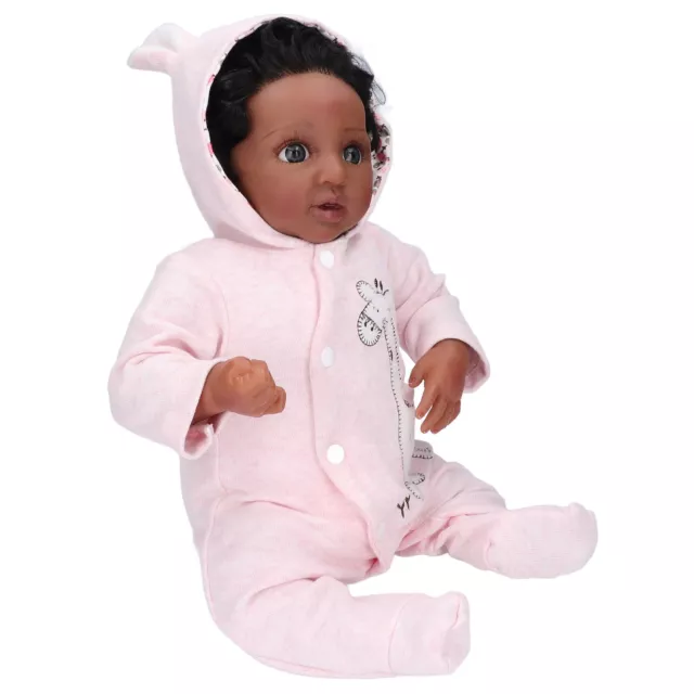 17in Cute Lifelike Baby Girl Doll Exquisite Dark Brown Skin Black Hair Reborn