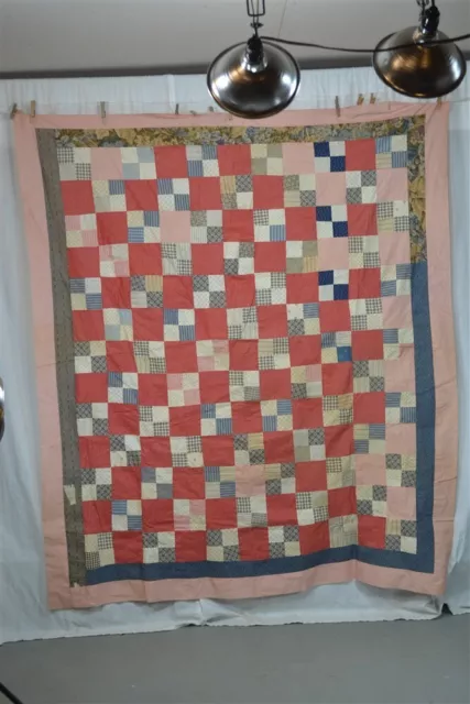 quilt top early patchwork 65 x 74" cotton hand made 19th c antique