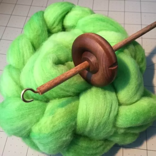 ~ Top Whorl Drop Spindle Spinning Roving Yarn SCA 12"x 2"  Walnut Finish ..
