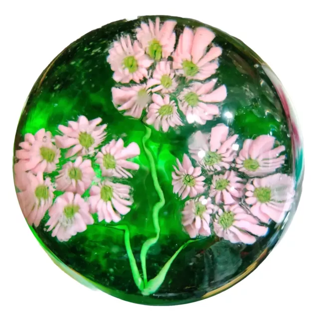 Murano Art Glass? Daisy Millefiori Aventurine Decor Paperweight 3x2.5" READ