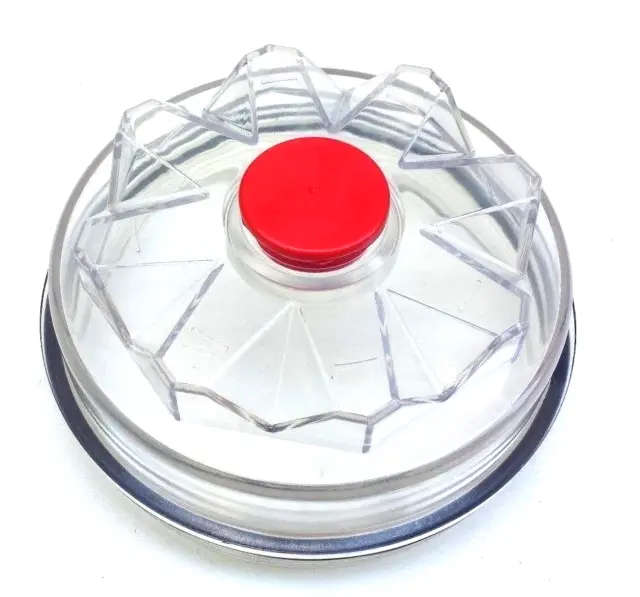340-4975 Hub Cap Clear Plastic w Red Pipe Lexan Spin On Height 2 3/4" Replac
